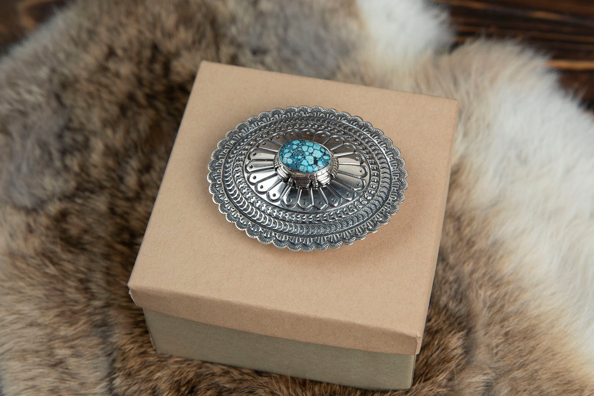 TURQUOISE & SILVER BLOSSOM BELT BUCKLE