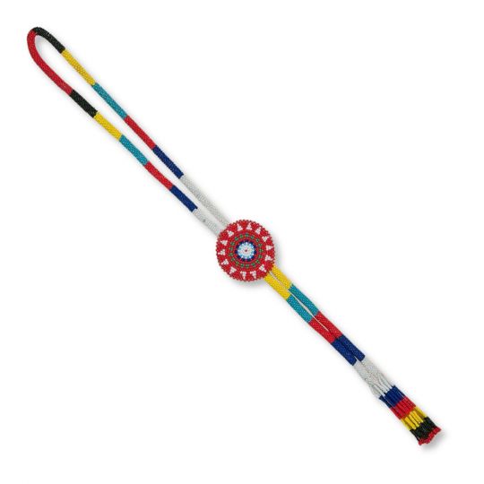 Beaded Bolo Tie w/ 2" Rosette and Fringe