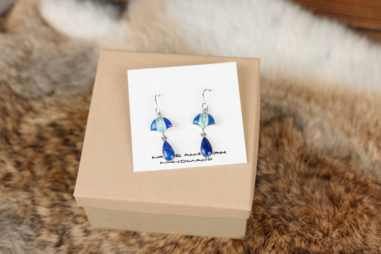 Lapis and Opal Dangle Earrings