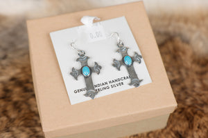 Sterling Silver Cross Earrings with Turquoise Stone