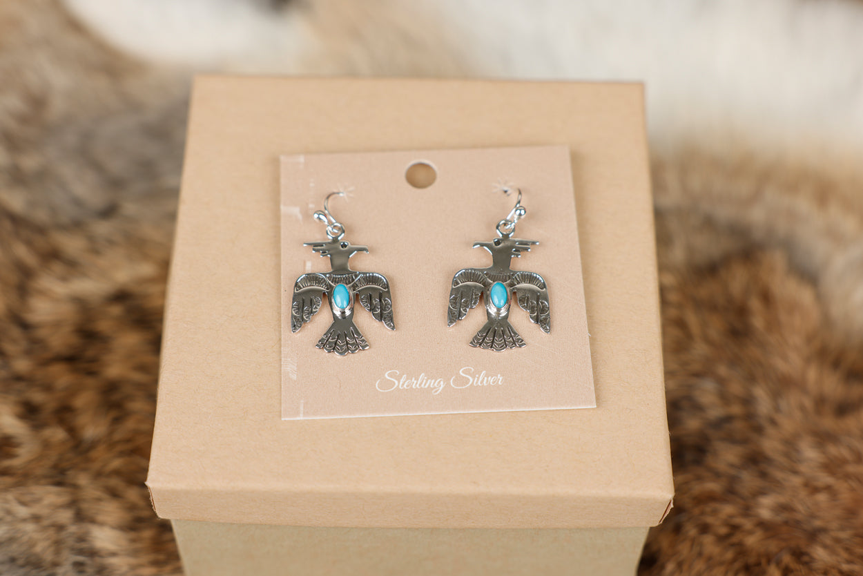 Sterling Silver Thunderbird Earrings with Turquoise Stone