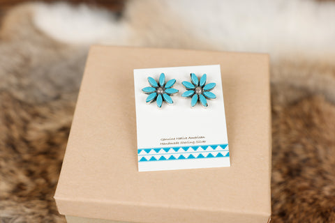 Turquoise Flower Studs with Sterling Silver Middle