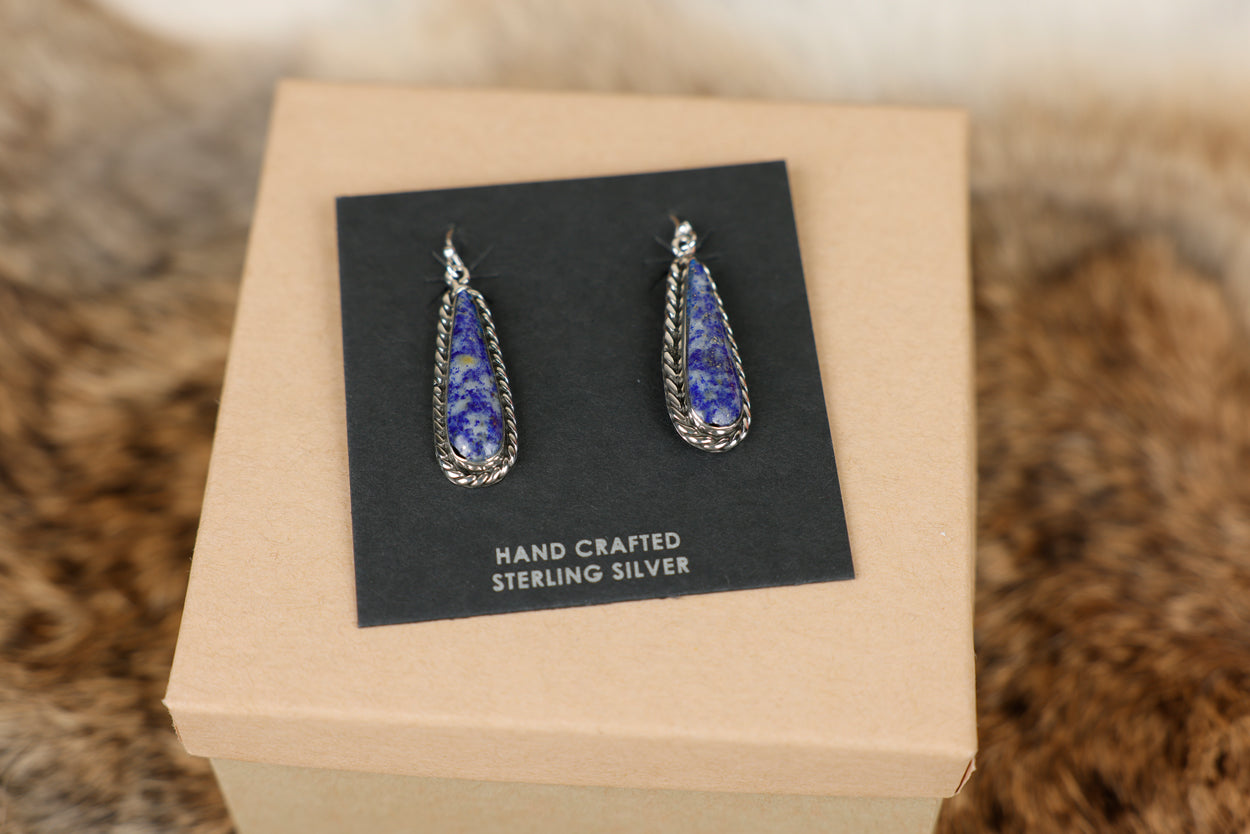 Long Blue Lapis Dangle Earrings