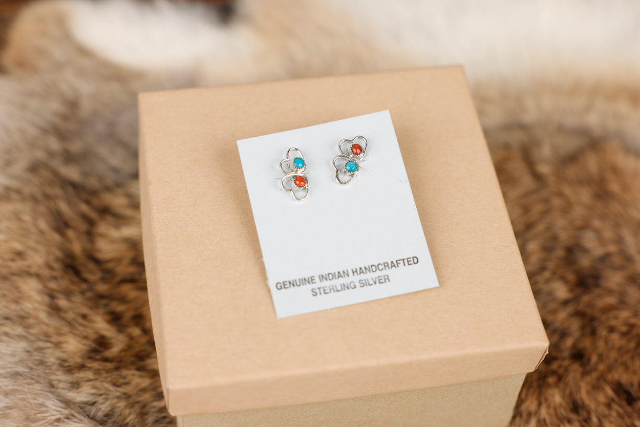 Sterling Silver Hearts with Coral and Turquoise