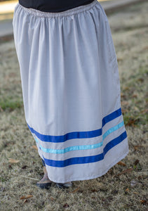 Gray Ribbon Skirt with Dark and Light Blue
