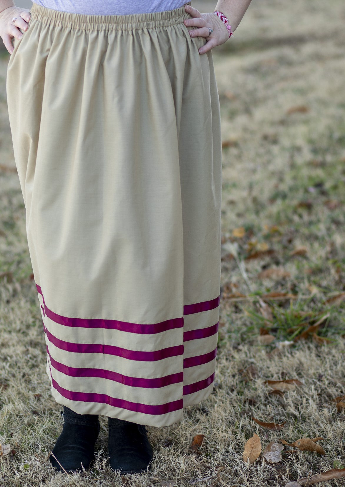 Tan Ribbon Skirt with Purple