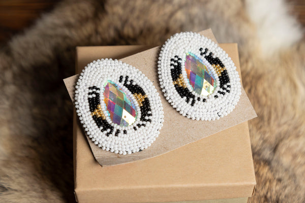 Beaded Earrings with Gem in the Middle