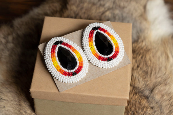 Medium Size Beaded Studs with Gems in Middle