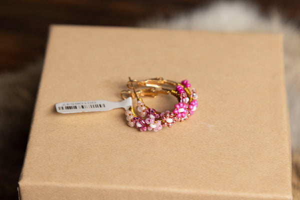 Mini Beaded Flower Hoops