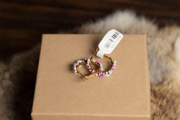 Mini Beaded Flower Hoops