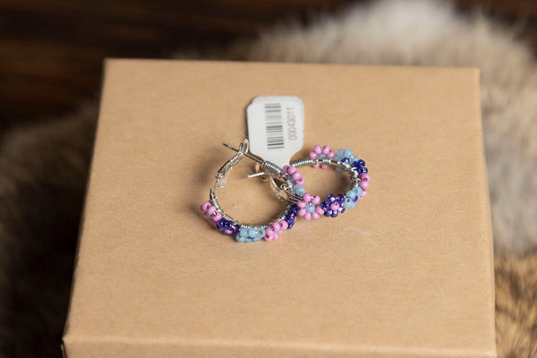 Mini Beaded Flower Hoops