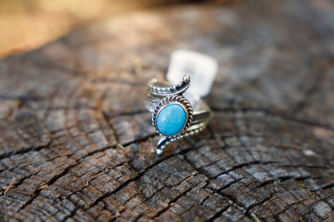 Small Turquoise Ring with Sterling Silver Wrap