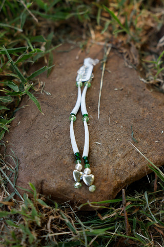 Green Dentalium Earrings with Hearts