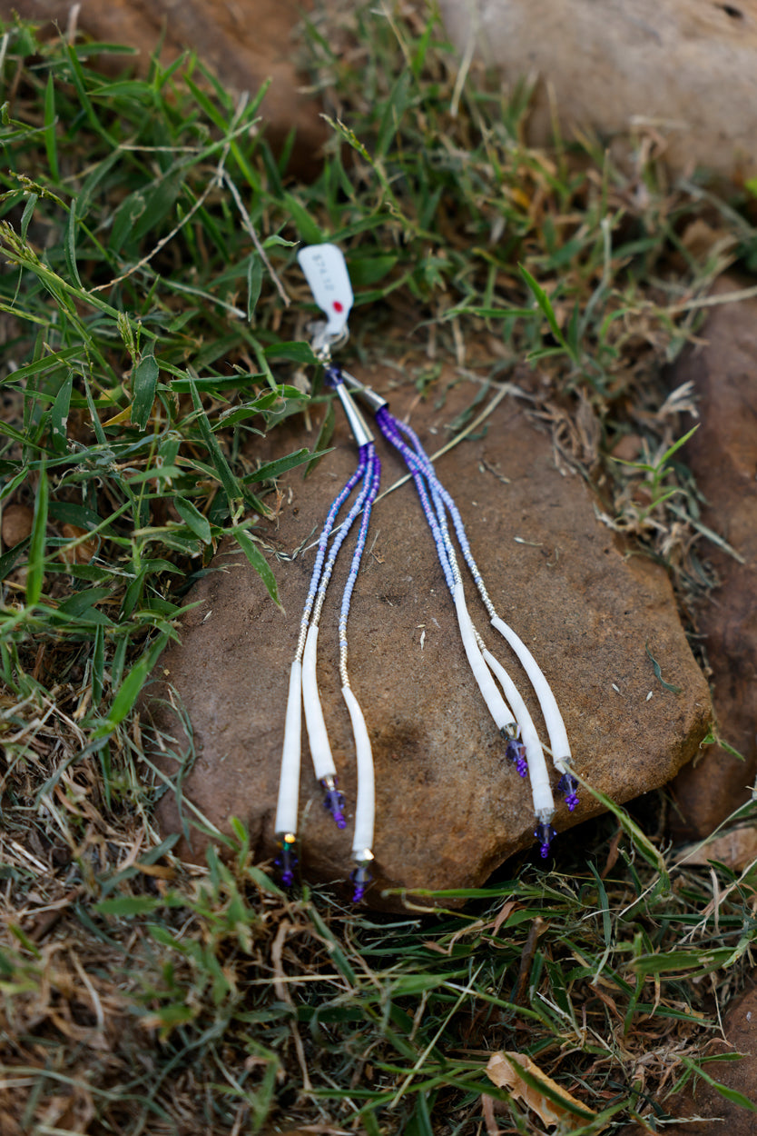 Purple Dentalium Earrings with Crosses at Bottom