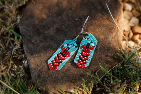 Beaded Turquoise Earrings with Dancing Lady