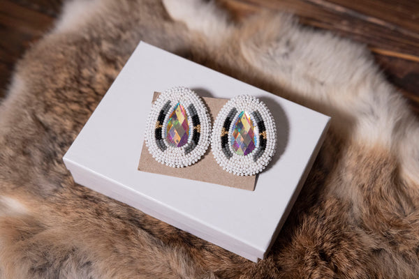Beaded Earrings with Gem in the Middle
