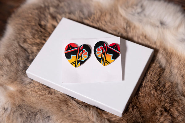 Pained Wood Heart Studs