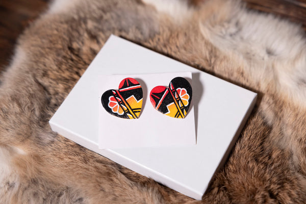 Pained Wood Heart Studs