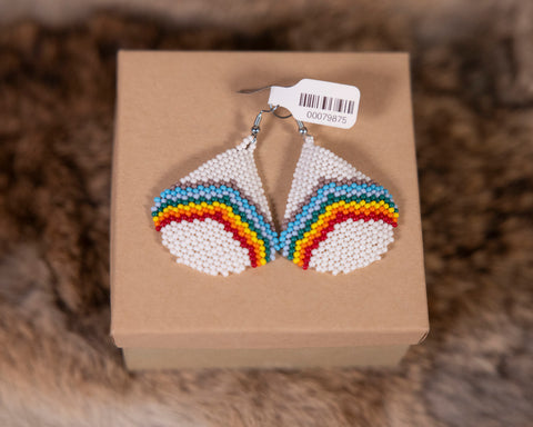 White Teardrop Beaded Earrings with Colorful Middle