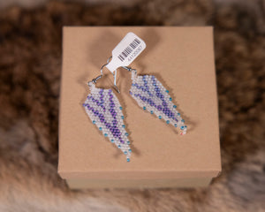 White Beaded Earrings with Purple and Blue