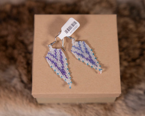 White Beaded Earrings with Purple and Blue
