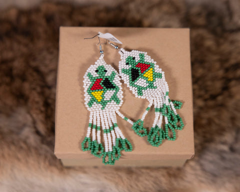 Green Turtle and Medicine Wheel Beaded Earrings