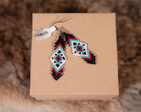 Beaded Earrings with Diamond Shape in the Middle