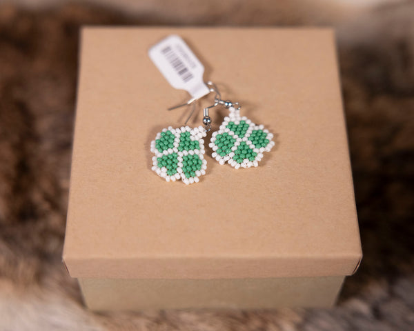 Beaded Green Heart Earrings