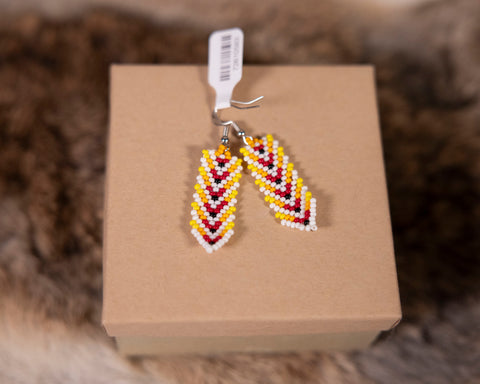 Yellow/ Red / Black / White / Orange Beaded Feather Earrings