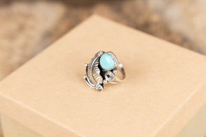 Turquoise Ring with Sterling Silver Leaf