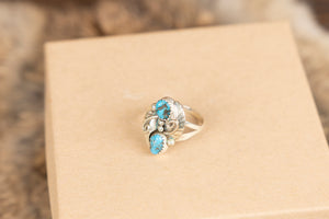 Turquoise Ring with 2 Sterling Silver Leaves