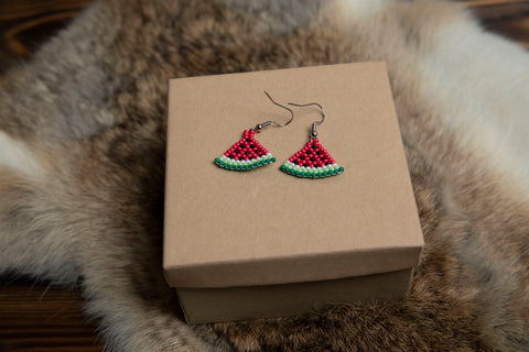 Beaded Watermelon Earrings