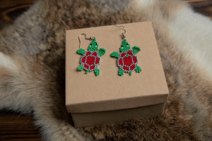 Beaded Red Turtle Earrings