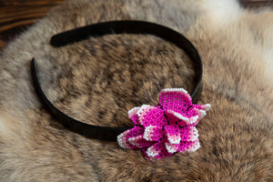 Black Headband with Pink Beaded Flower