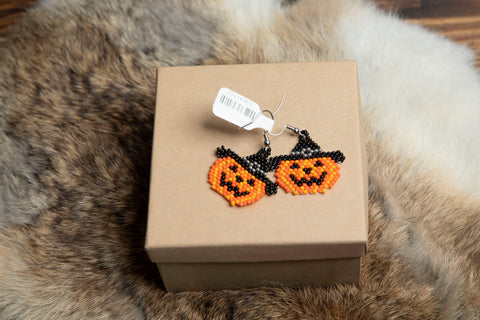 Pumpkin with Black Hat Earrings