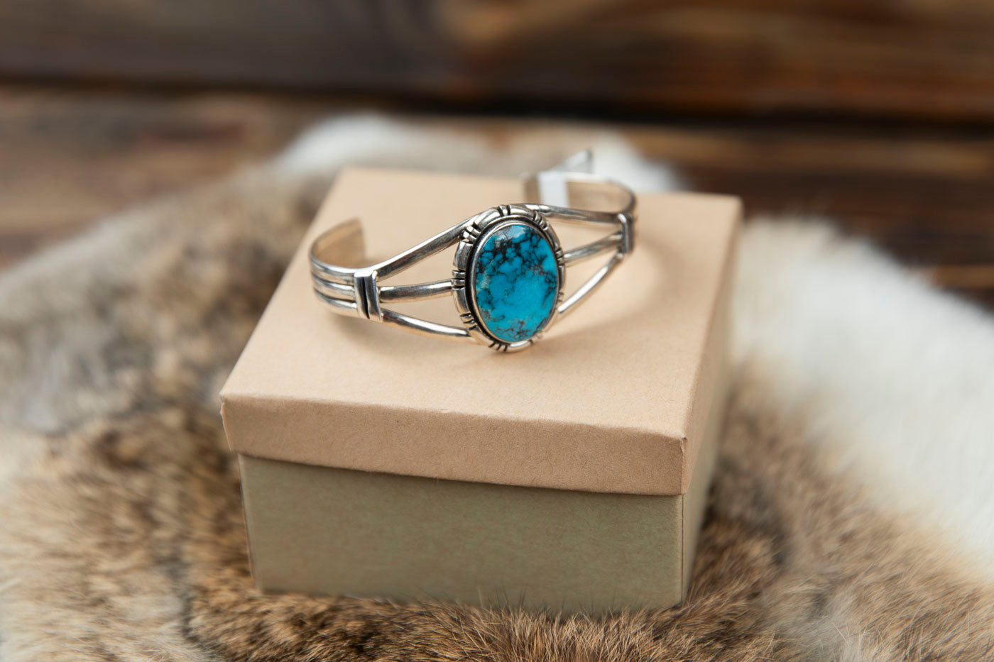 Sterling Silver Bracelet with Big Turquoise Stone