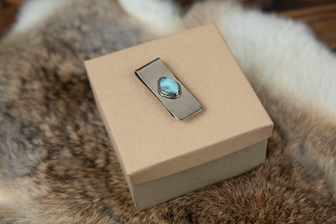 Sterling Silver Money Clip with Turquoise Stone