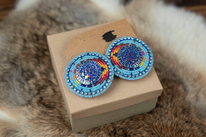 Beaded Round Earrings with Bear Paw in Middle