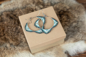 Beaded Hoop Earrings - Blue/White/Steel Blue