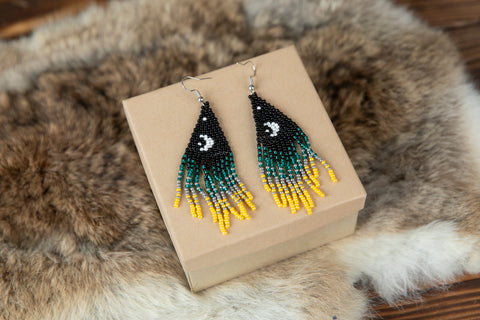 Beaded Moon Dangle Earrings