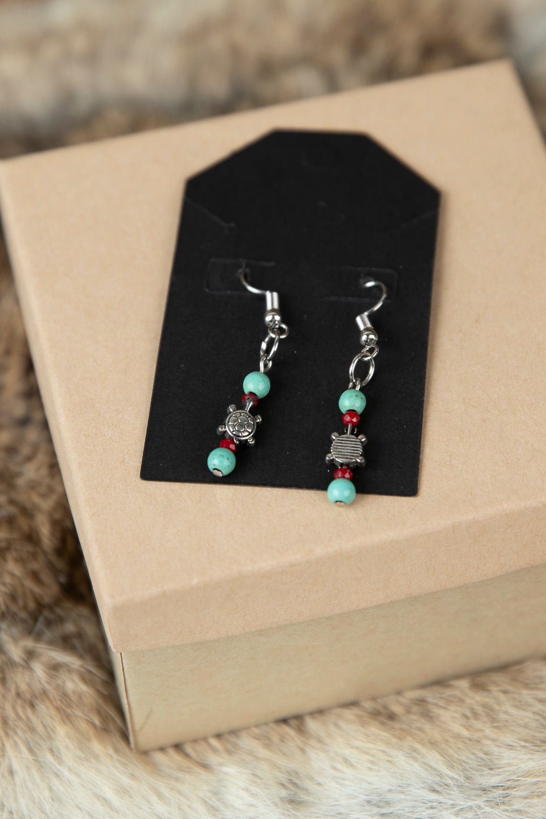 Small Turtle Earrings with Turquoise Beads