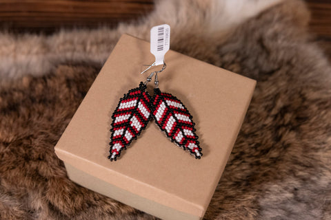 Beaded Feather - Black/White/Red