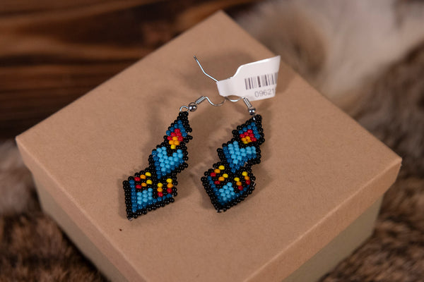 Beaded Heart Earrings -Pink and Blue