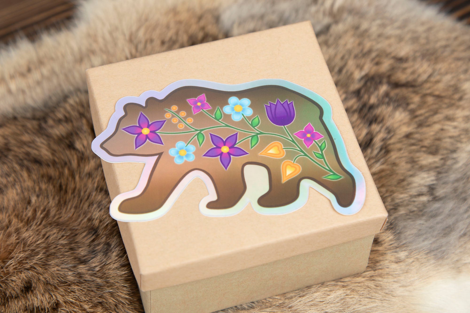 Floral Bear Holographic Stickers