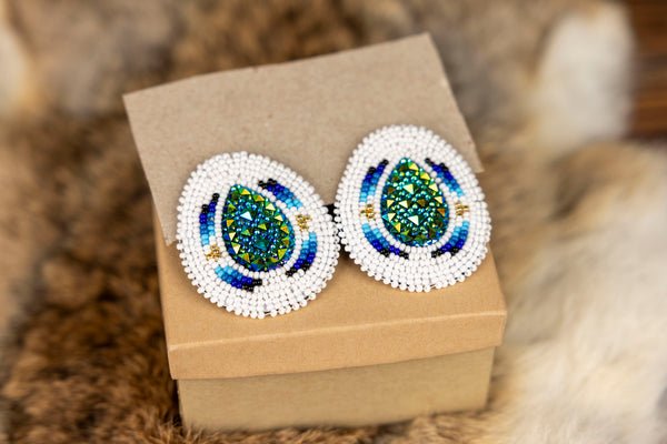 Beaded Earrings with Gem in the Middle