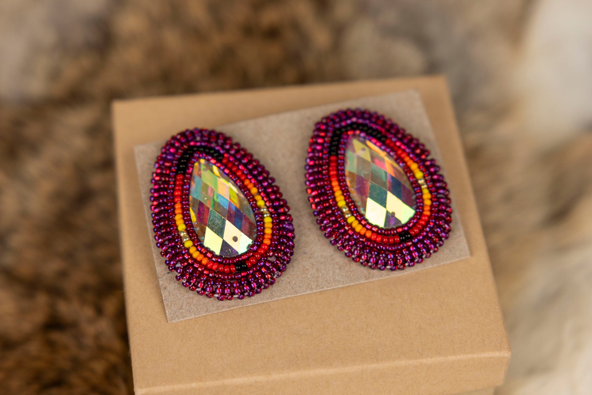 Small Beaded Purple with Fire Colors Studs
