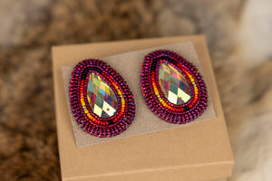 Small Beaded Purple with Fire Colors Studs