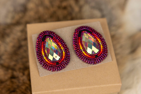 Small Beaded Purple with Fire Colors Studs