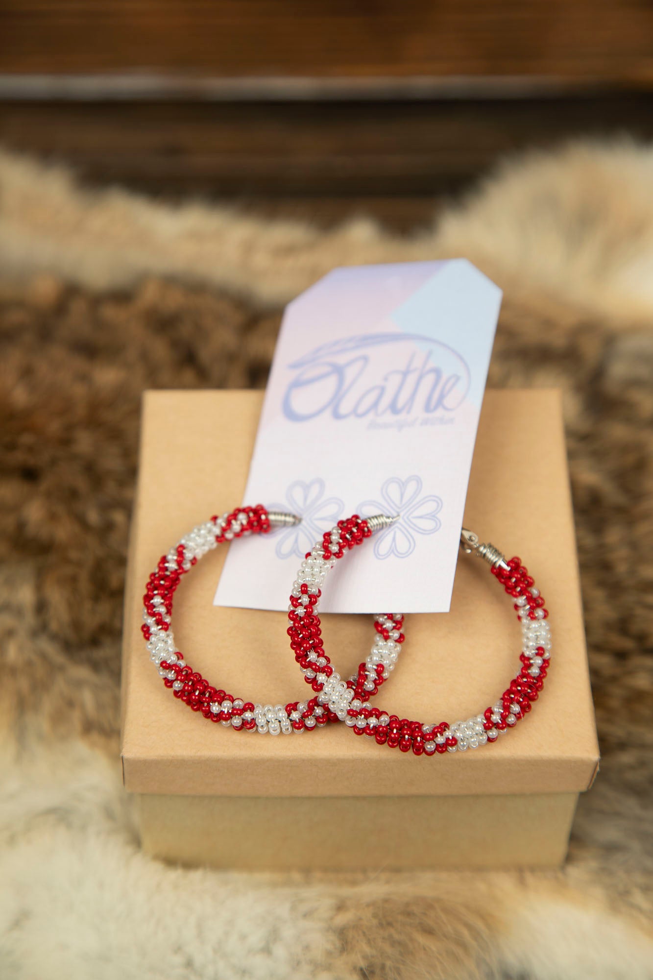 Red and Clear Beaded Hoops