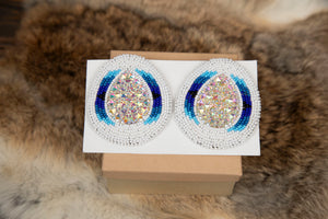 Big White Beaded Studs with Blue